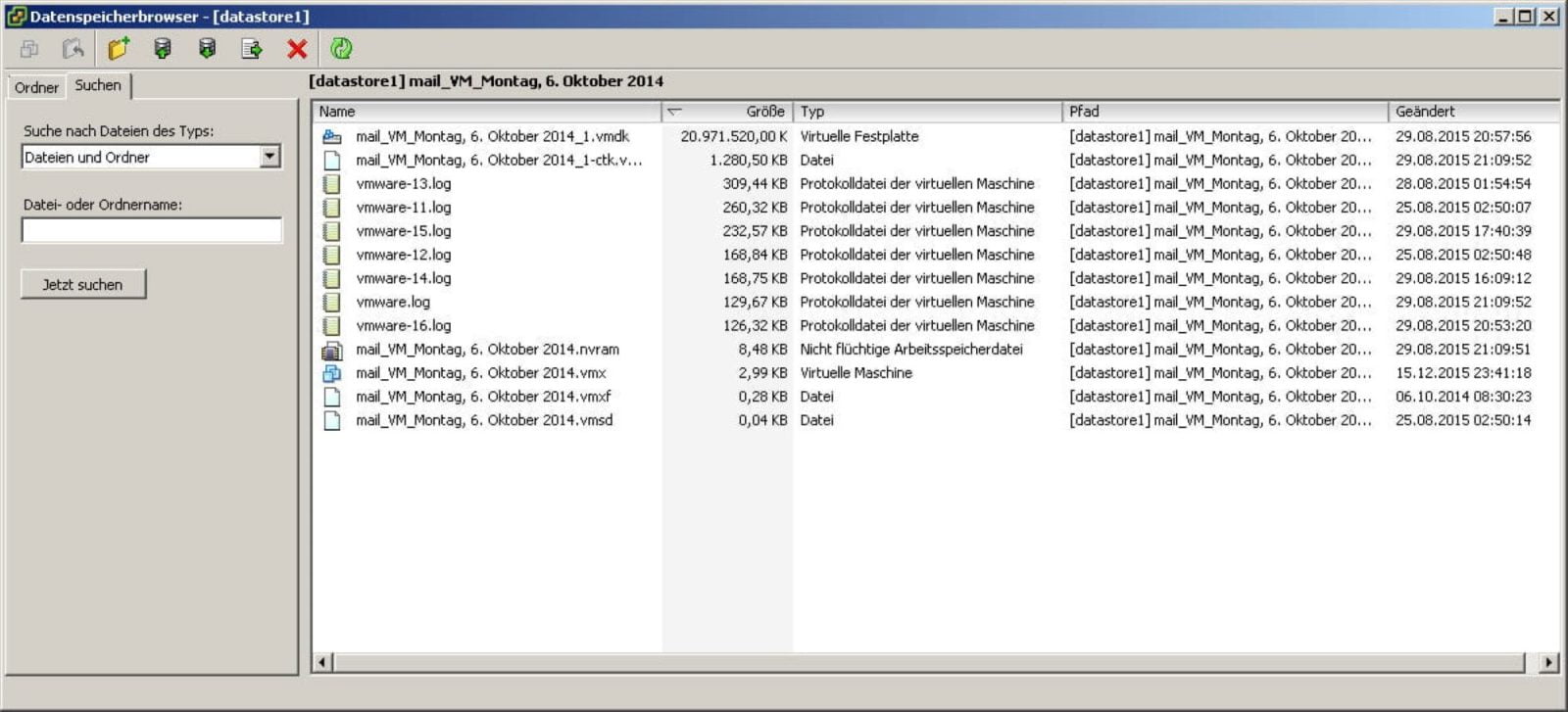 vmWare ESXi Dateitypen Datastore